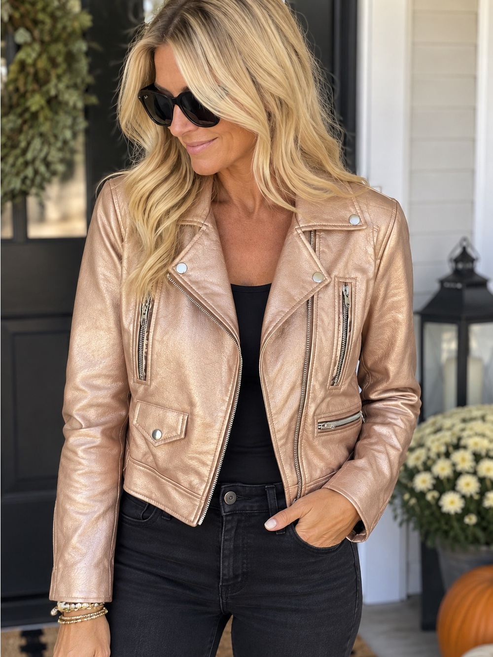 Y2K Rose Gold Biker Jacket S